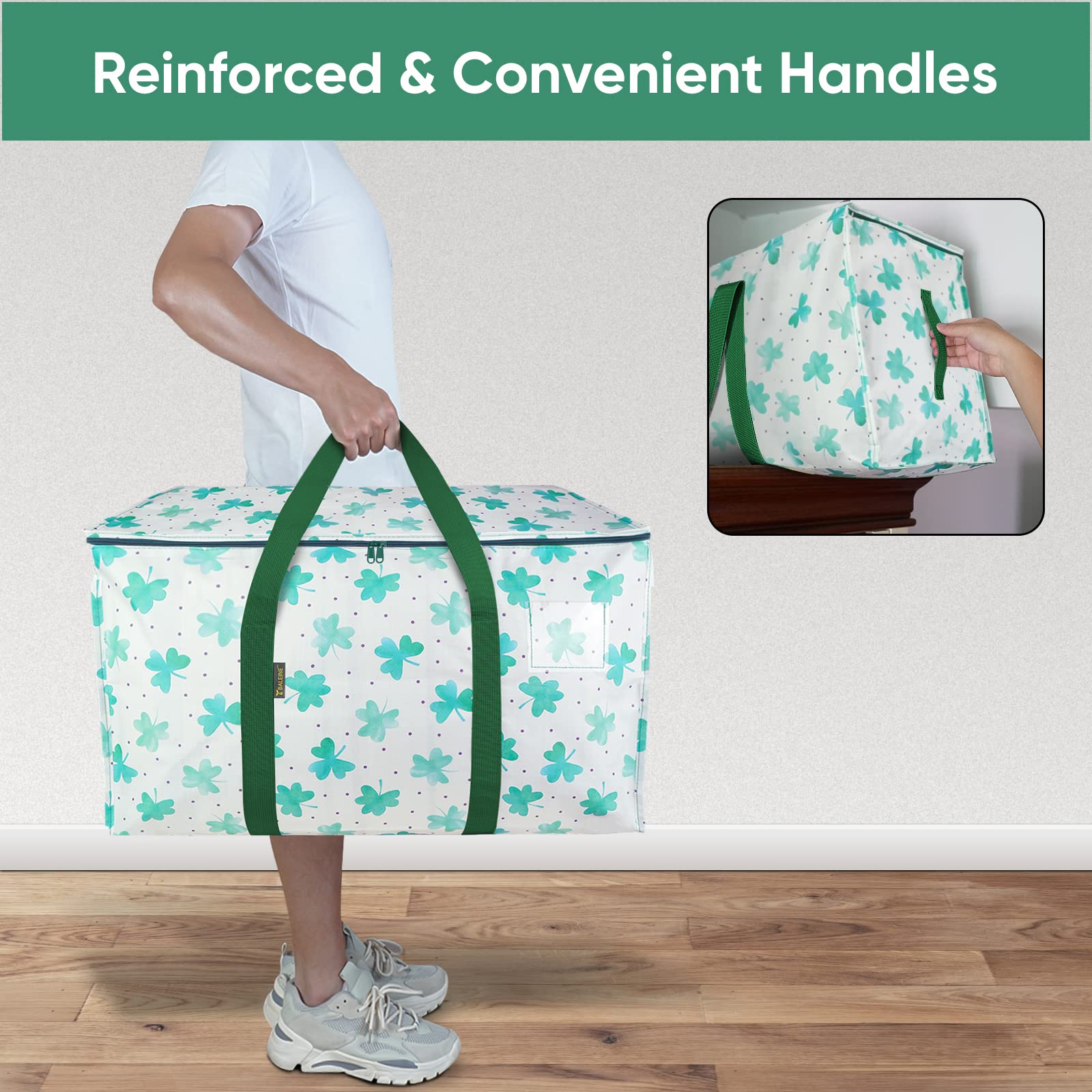 Baleine 2-Pack Oversized Moving Bags With Reinforced Handles, Heavy-Duty Storage Tote For Clothes, Moving Supplies (Clover, 2-Pa